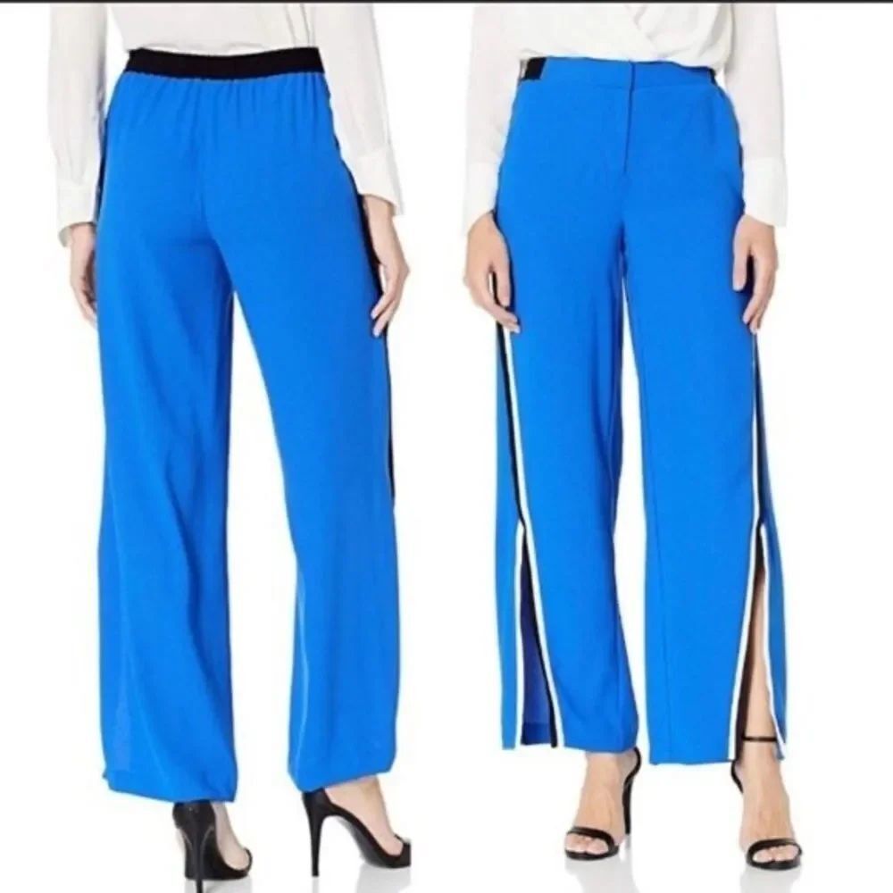 Nicole Miller New York Women's Royal Blue Wide Leg Athletic Stylish Slacks